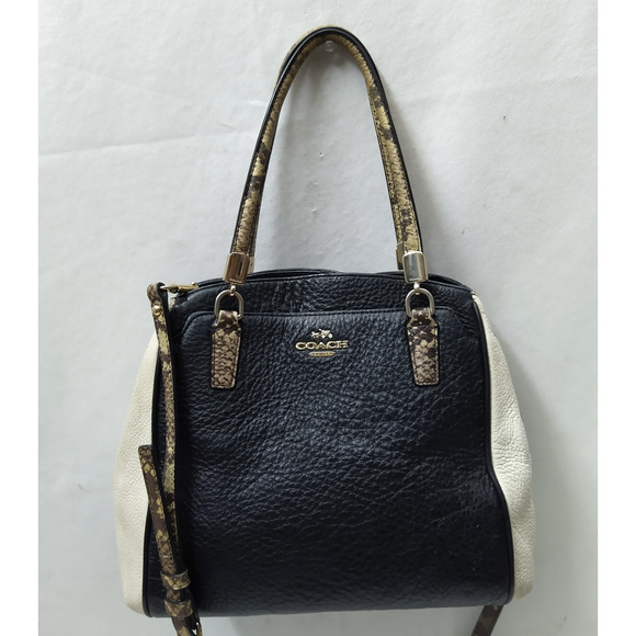 Coach Handbags - Coach Minetta Black Pebbled Leather Snakeskin Detail Satchel Crossbody Bag